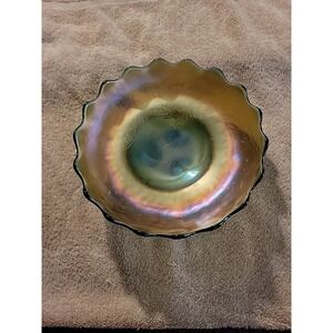 Gorgeous Westmoreland Glass Carnival Louisa‎ Footed Bowl Green Glass